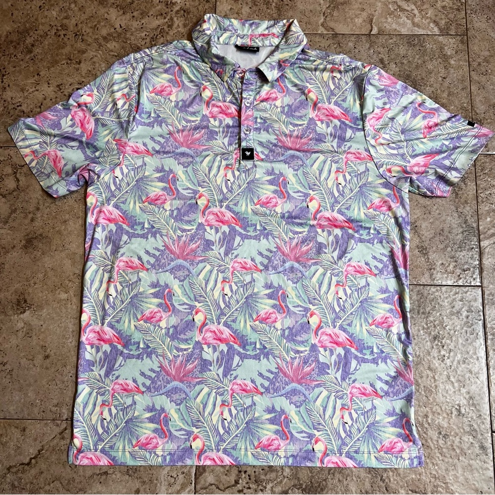 Bad Birdie Performance Polo Men's XL Flamingo Floral Print